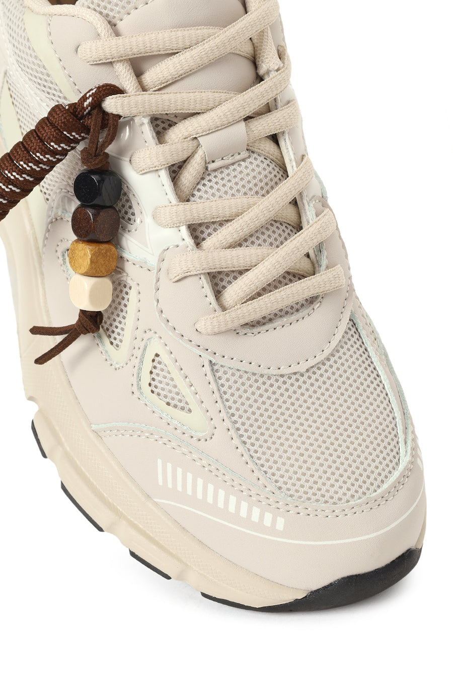 Woman Beige Lace-Up Chunky Sole Charm Sneakers