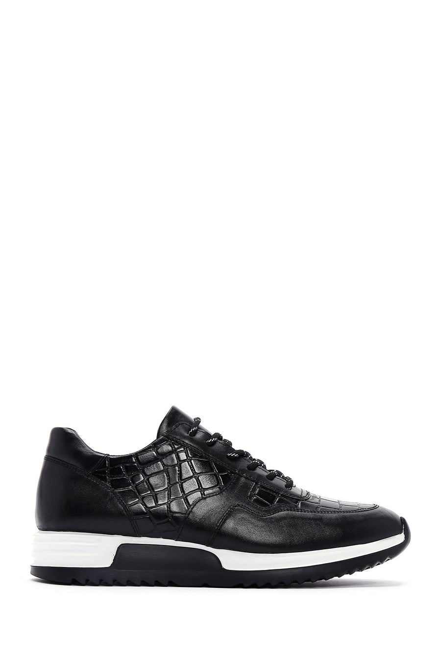 Erkek Siyah Bağcıklı Deri Casual Sneaker 24WFD642414 | Derimod