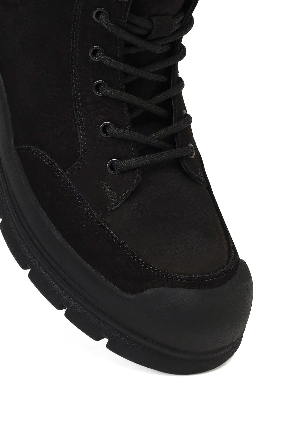 Men's Black Lace-Up Zipper Nubuck Leather Casual Boot