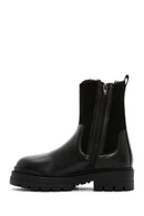 Women's Black Leather Chelsea Boots with Fur Inside | Derimod