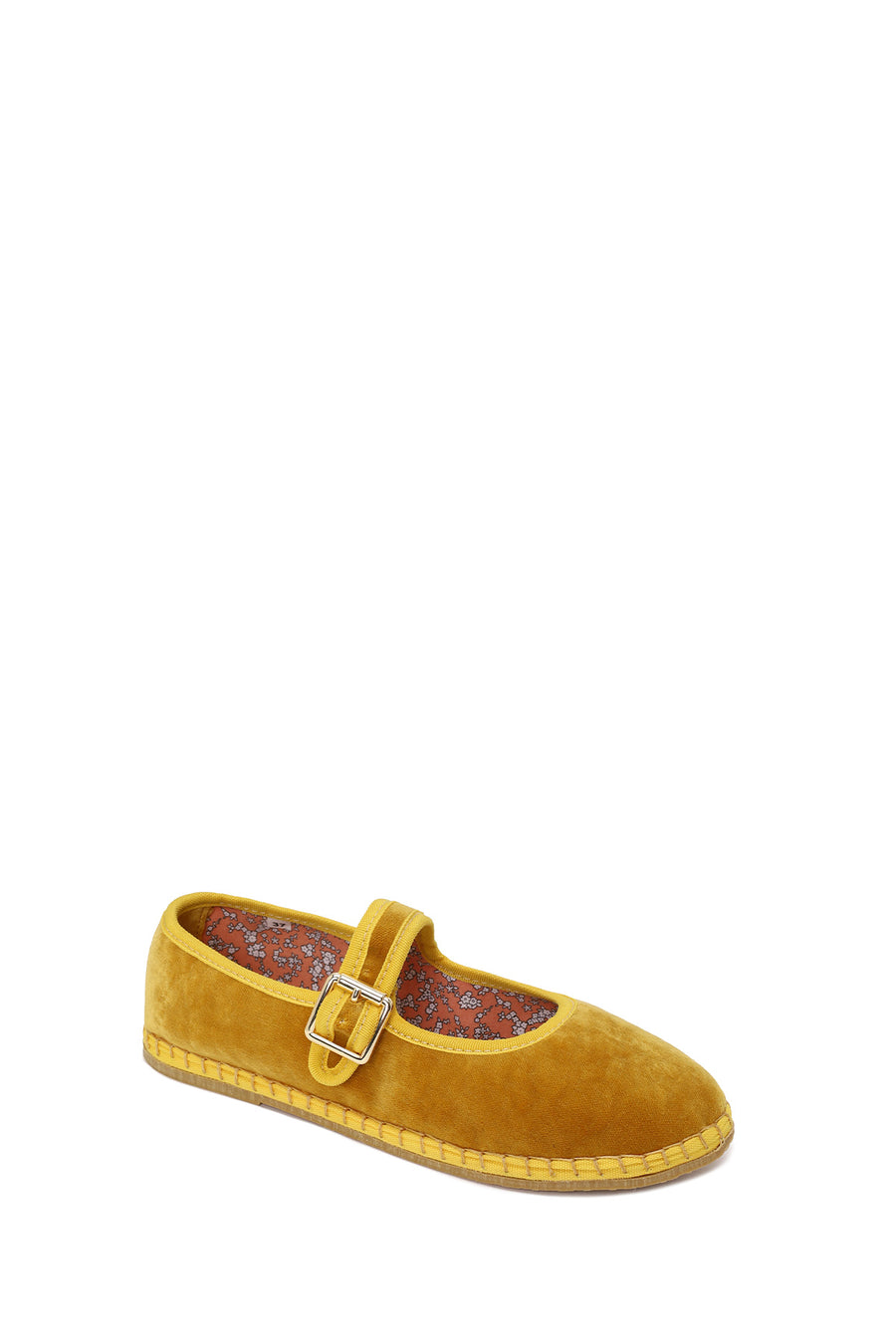 Woman Yellow Buckled Fabric Mary Jane Ballerine flats