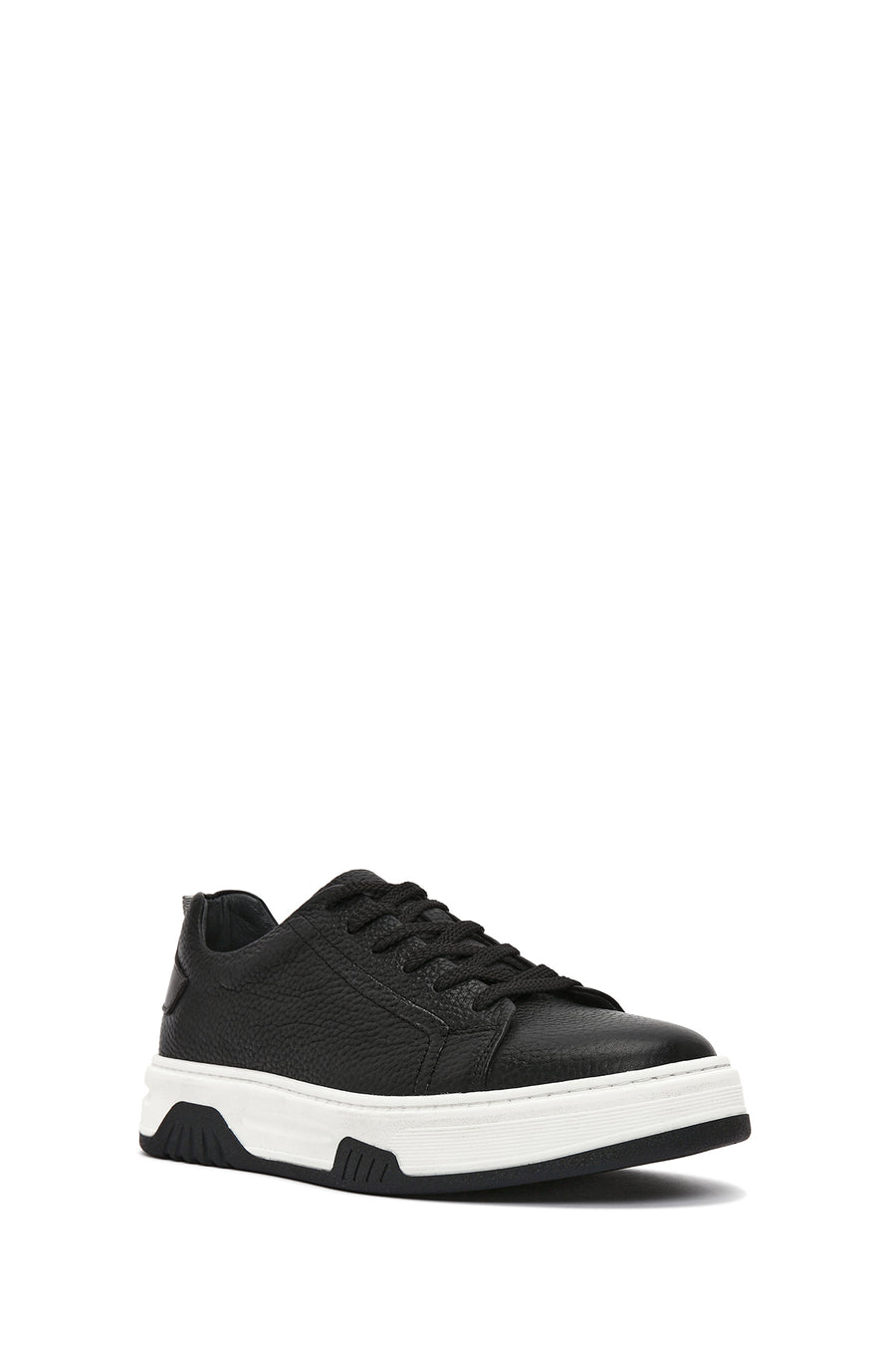 Men's Black Lace-up Thick-Sole Leather Sneaker