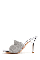 Women's Silver Stone Thin Heeled Slippers | Derimod