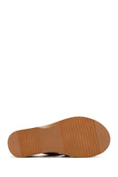 Women's Tan Thick Soled Leather Comfort Slippers | Derimod