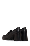 Woman Black Chunky-Heeled Leather Masculine Loafer | Derimod