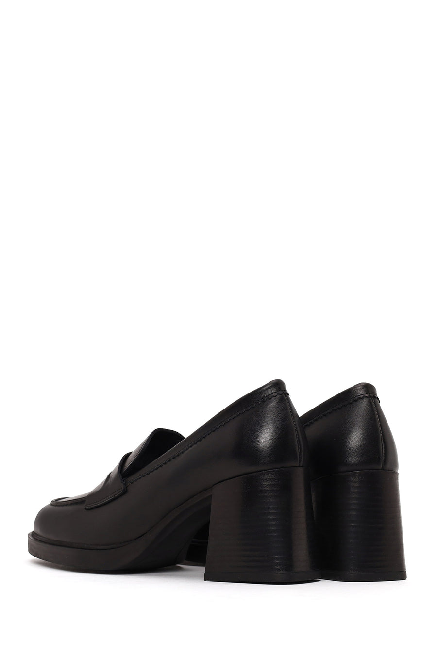 Woman Black Chunky-Heeled Leather Masculine Loafer