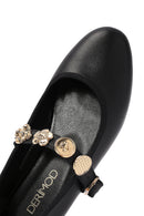 Women's Black Buckle Leather Ballerinas | Derimod