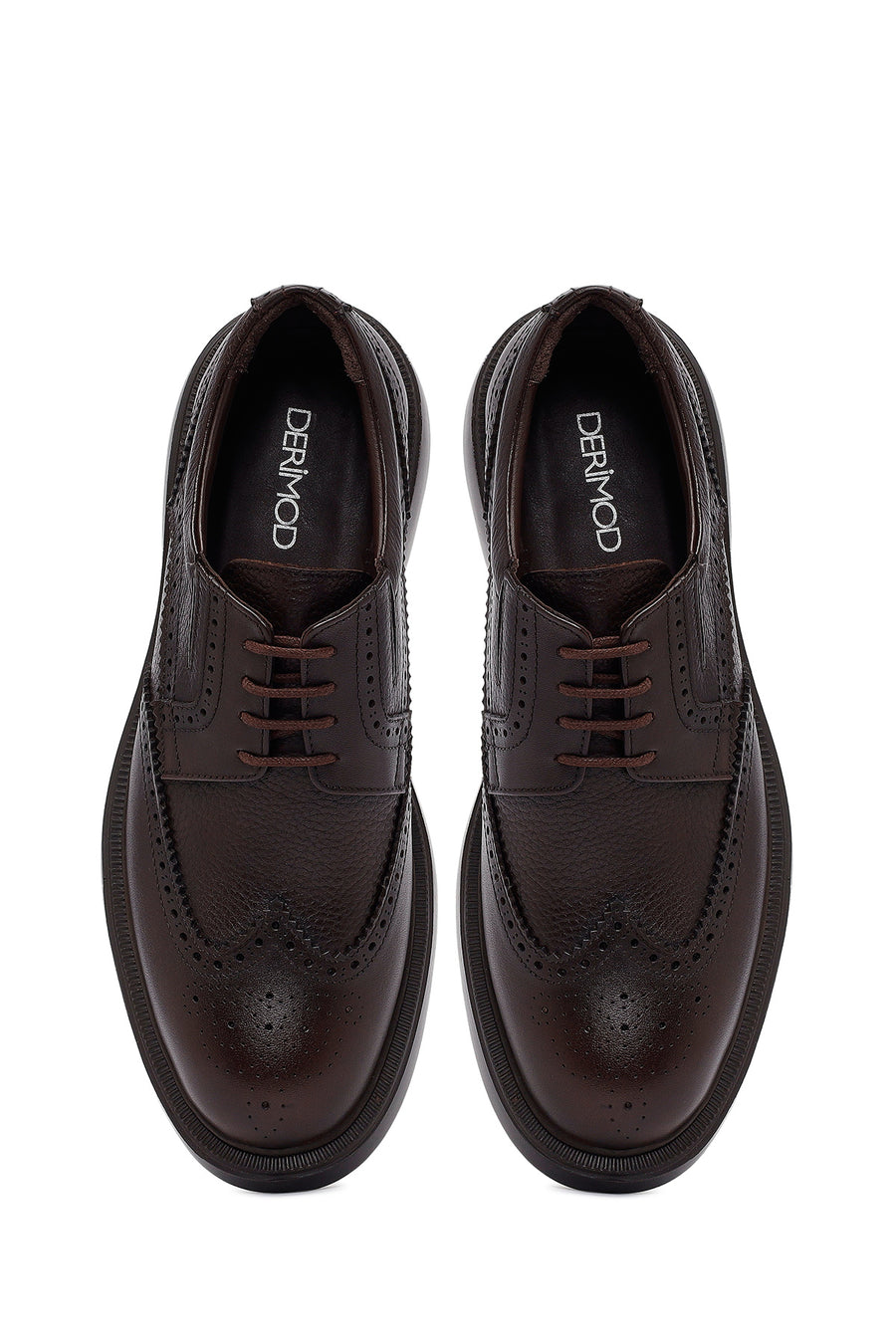 Men's Brown Lace-Up Thick-Soled Leather Casual Shoes