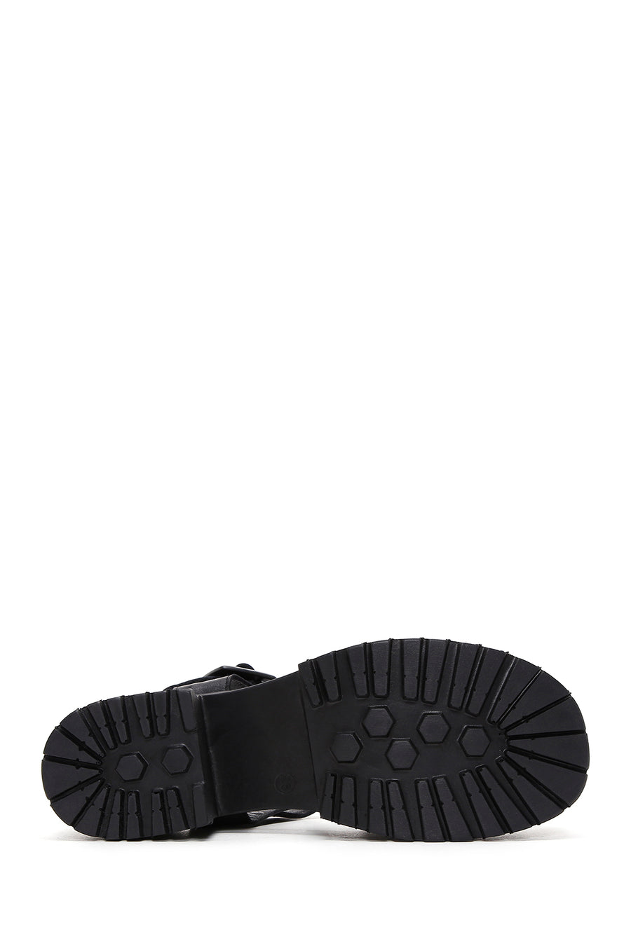 Women's Black Leather Thick Soled Sandals