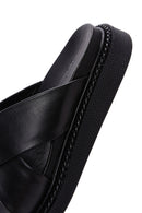 Women's Black Leather Comfort Slippers | Derimod