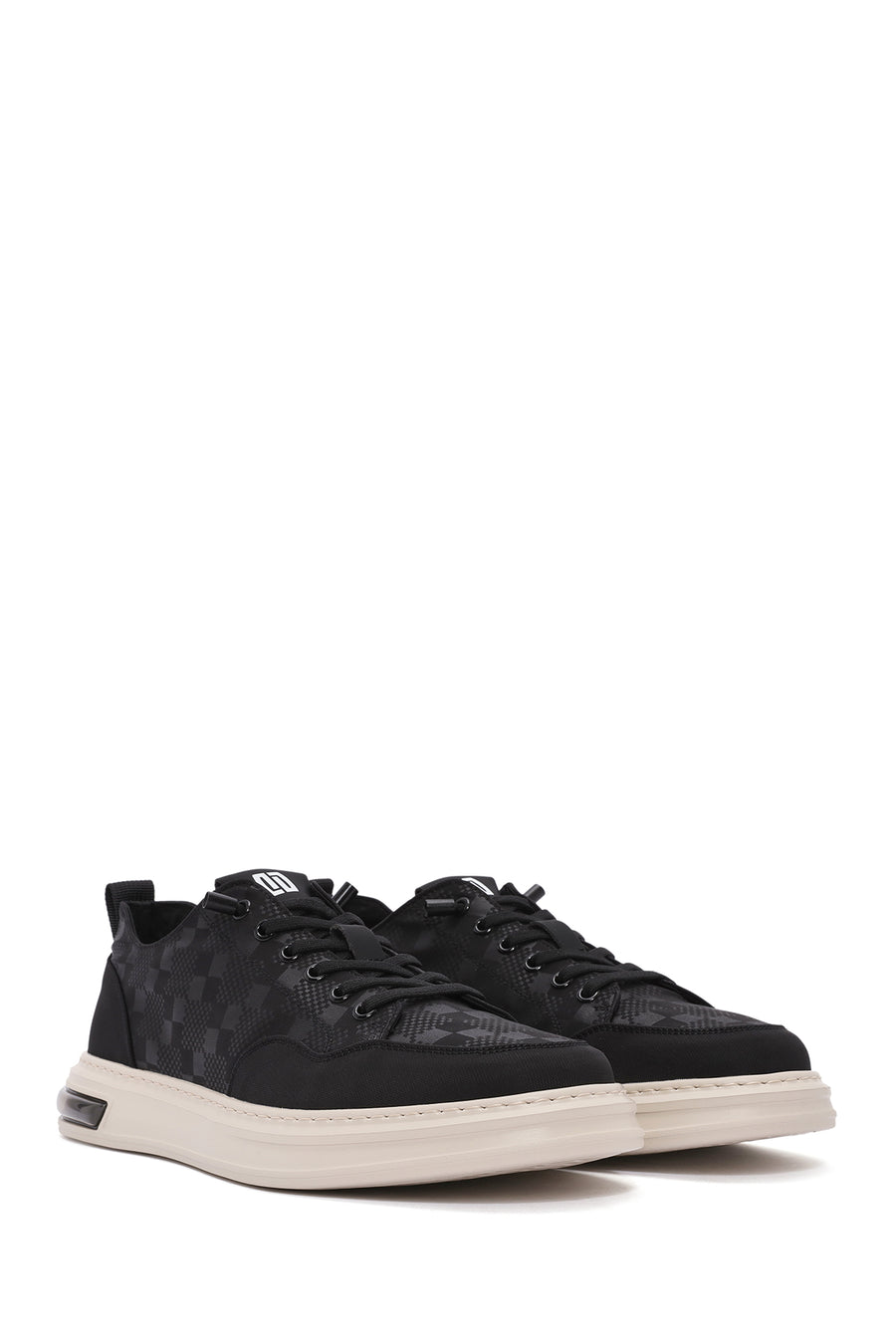 Male Black Lace-Up Patterned Fabric Sneaker