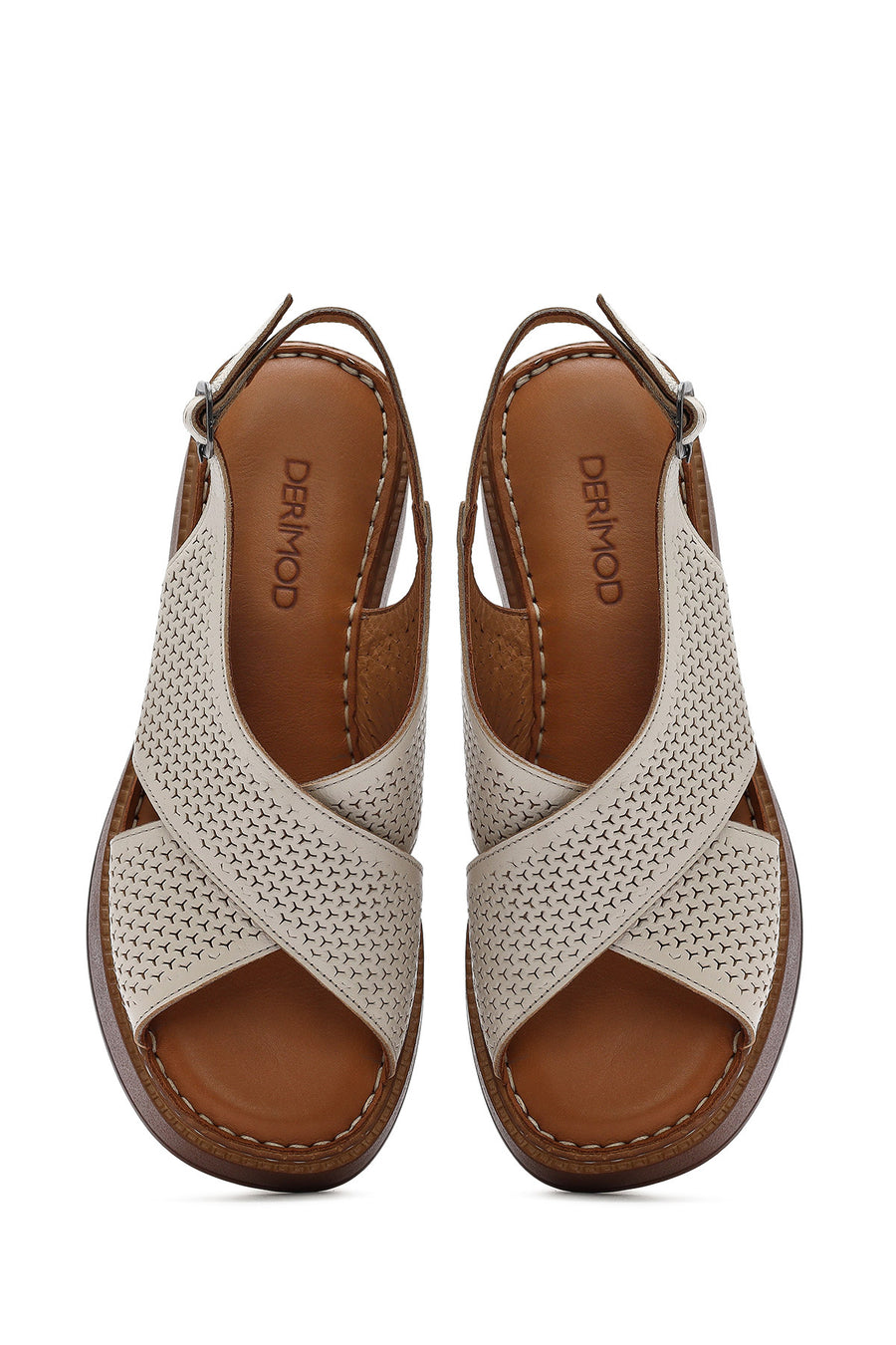 Women's Cream-Colored Ankle Buckle Platform Leather Comfort Sandals