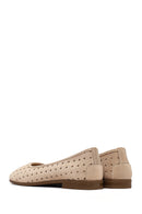 Women's Beige Patterned Suede Leather Ballet Flats | Derimod