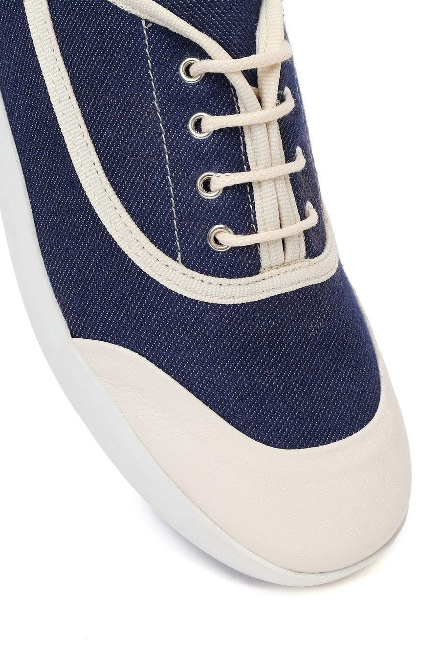 Woman Blue Lace-Up Jean Leather Sneaker