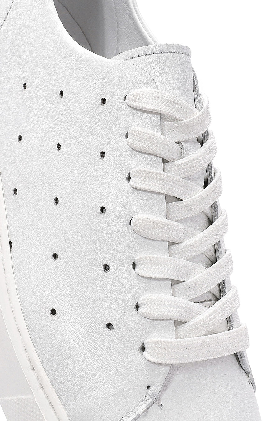 Men's White Lace-up Thick-Sole Leather Sneaker