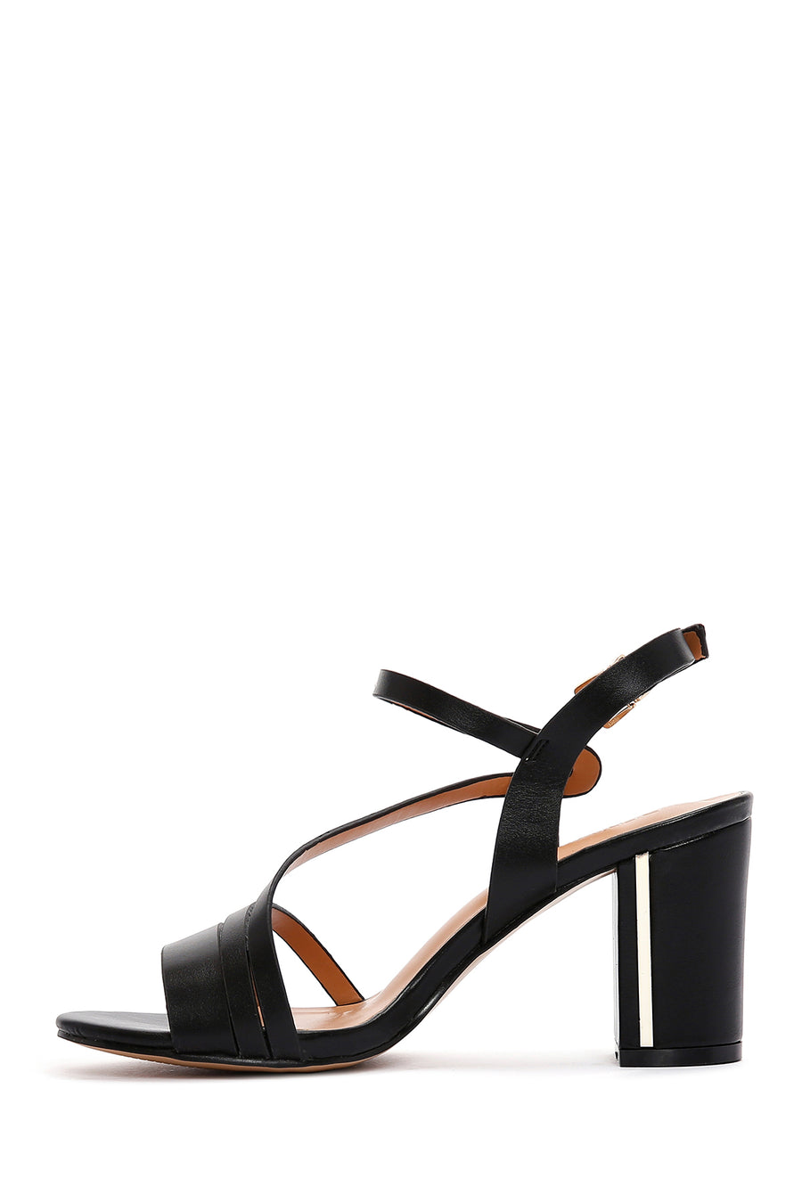Women's Black Ankle Strap Thick Heeled Sandals