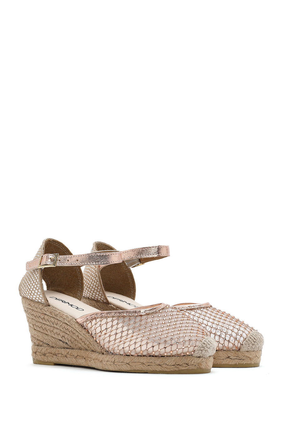 Women's Gold Ankle Buckle Wedge Heel Espadrille Sandals