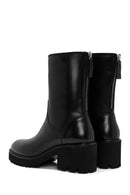 Women's Black Double Zipper Thick Heel Leather Boots | Derimod