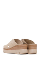 Woman Cream Wedge Heel Leather Comfort Slippers | Derimod