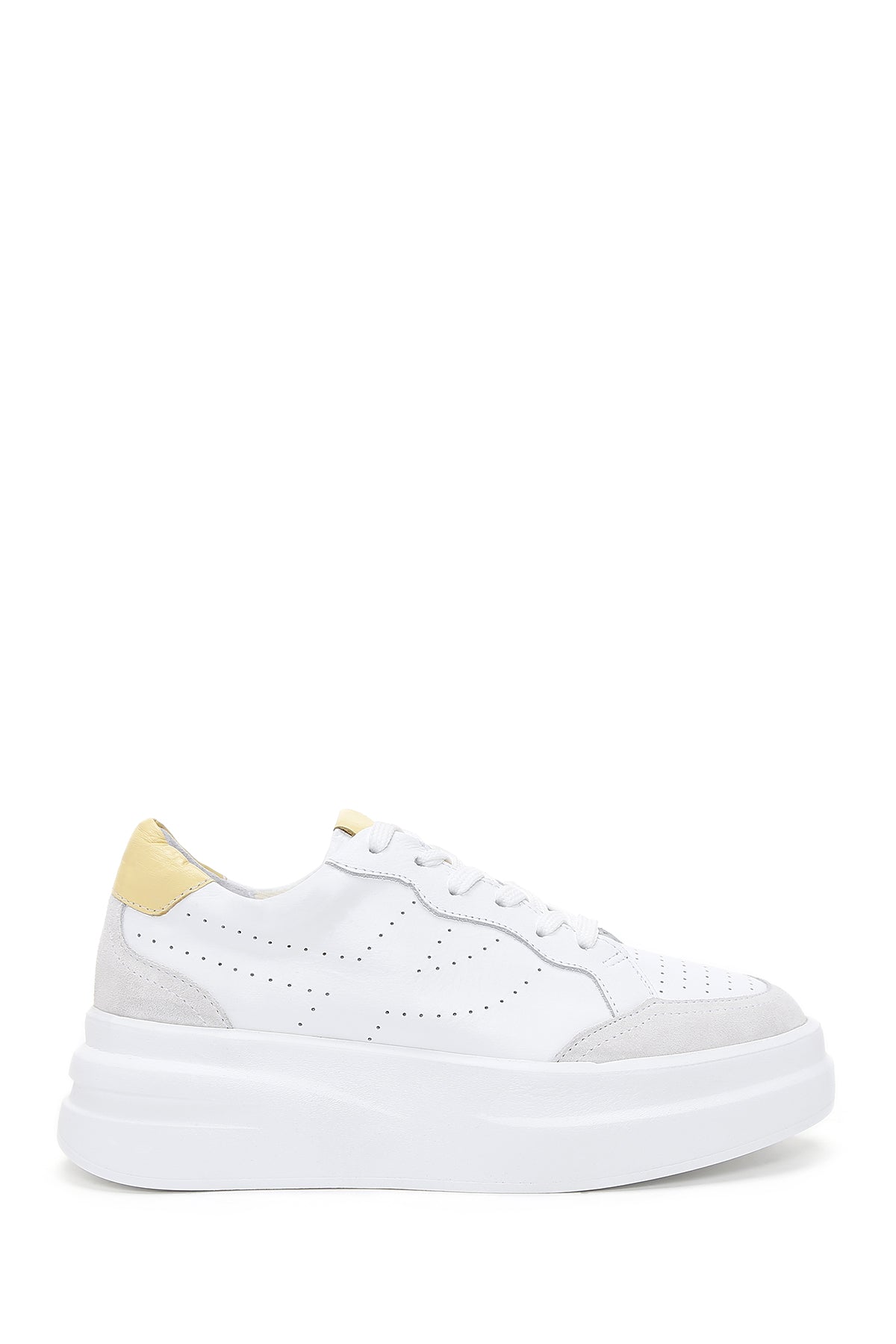 Women's White Leather Thick Soled Sneaker 23SFD370514 | Derimod