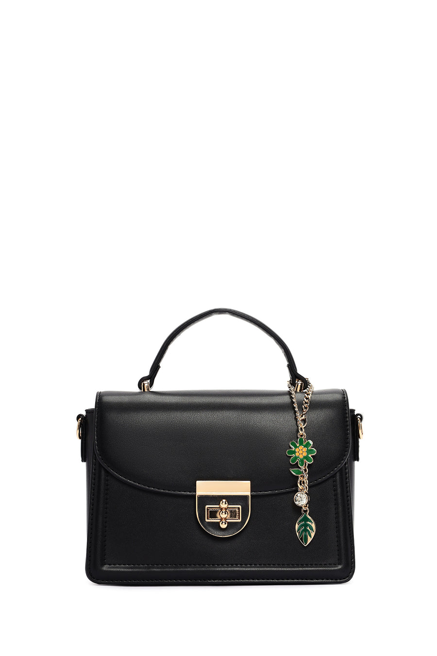 Women's Black Long Strap Crossbody Bag with Accessory Detail