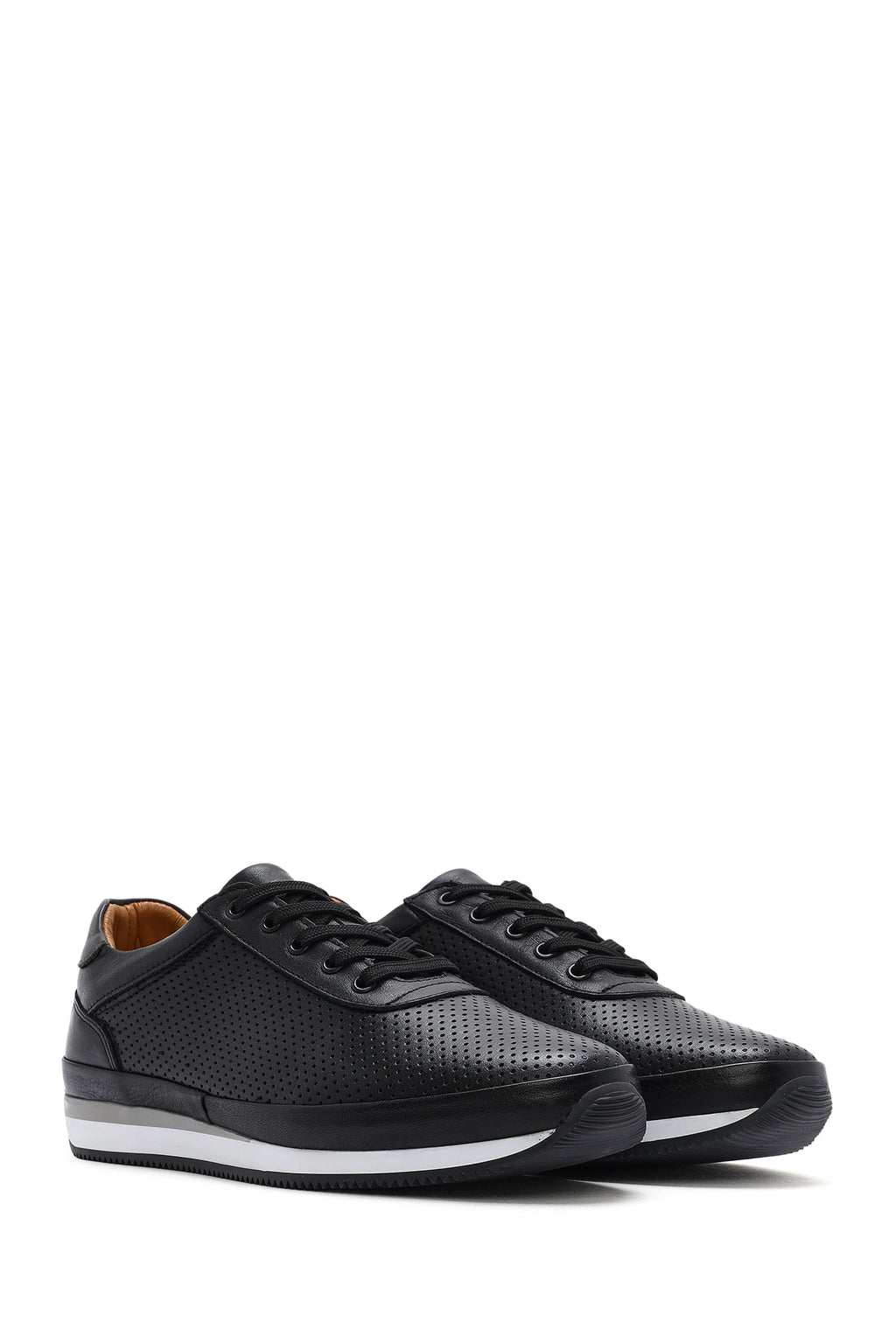 Erkek Siyah Bağcıklı Deri Casual Sneaker