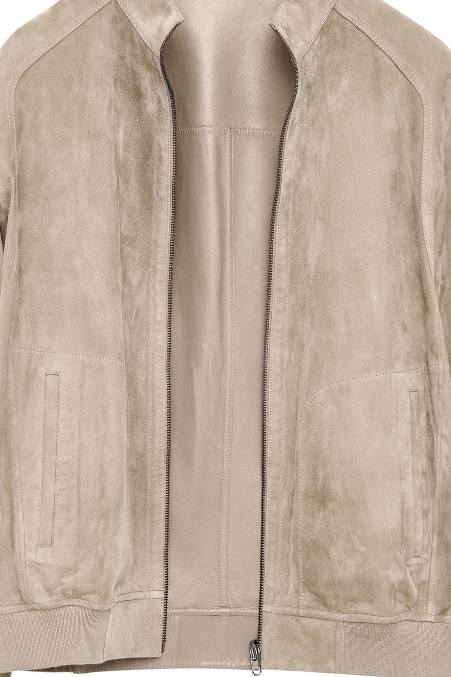 Suarez Men's Beige Mandarin Collar Suede Leather Jacket