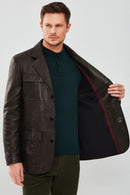 Kane Men's Black Blazer Safari Leather Jacket | Derimod