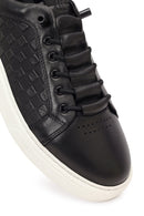 Erkek Siyah Bağcıklı Desenli Deri Sneaker | Derimod
