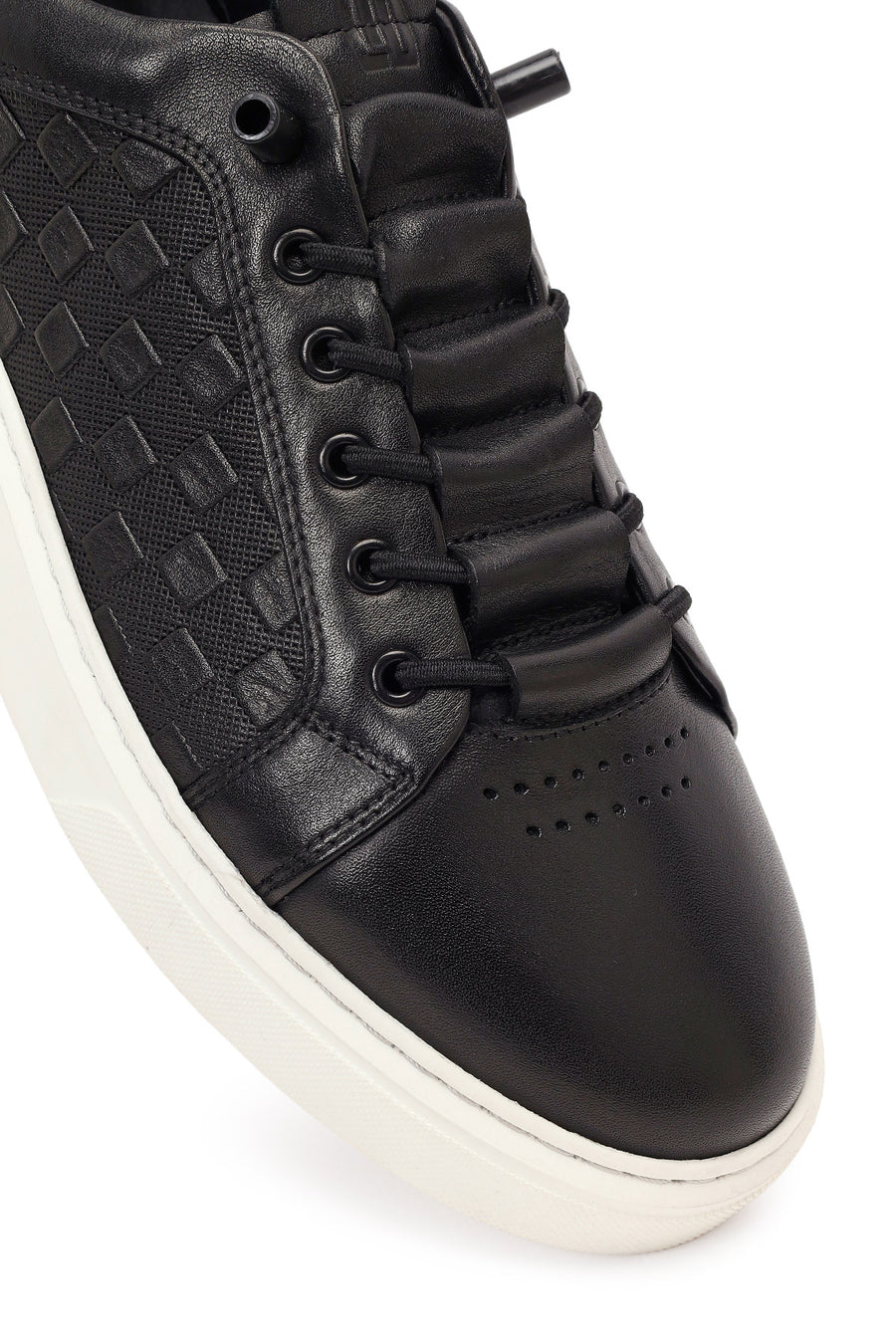 Male Black Lace-Up Patterned Leather Sneaker