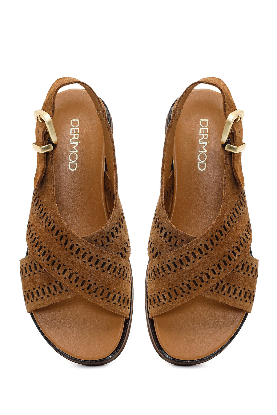 Woman Tan Patterned Suede Leather Sandals