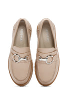 Women's Beige Thick Soled Leather Masculine Loafer | Derimod