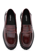 Women's Burgundy Thick-Soled Leather Masculine Loafer | Derimod