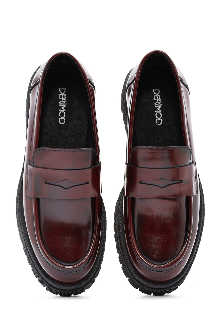 Kadın Bordo Kalın Tabanlı Deri Loafer