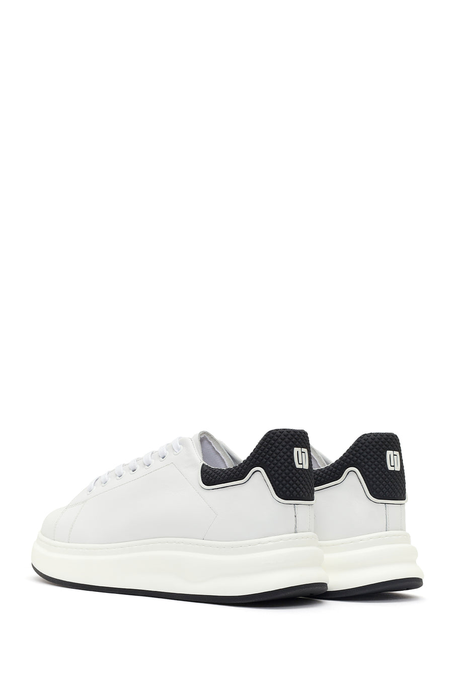 Men's White Lace-up Thick-Sole Leather Sneaker