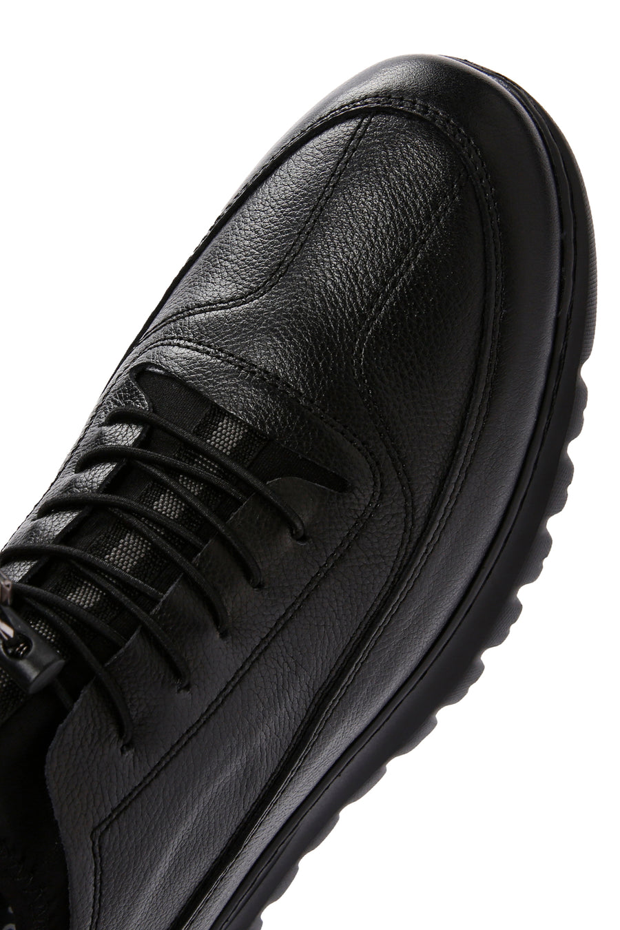Erkek Siyah Bağcıklı Deri Casual Sneaker
