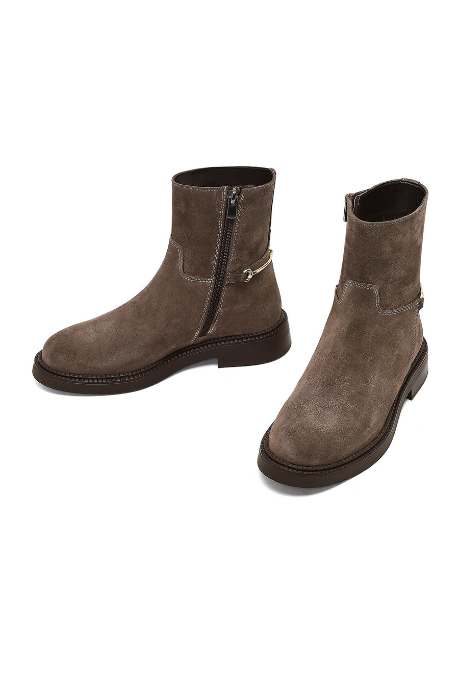 Woman Mink Zip Closure Buckled Suede Boots