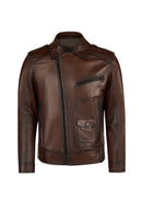 Carter Male Brown Double-breasted Collar Leather Jacket | Derimod