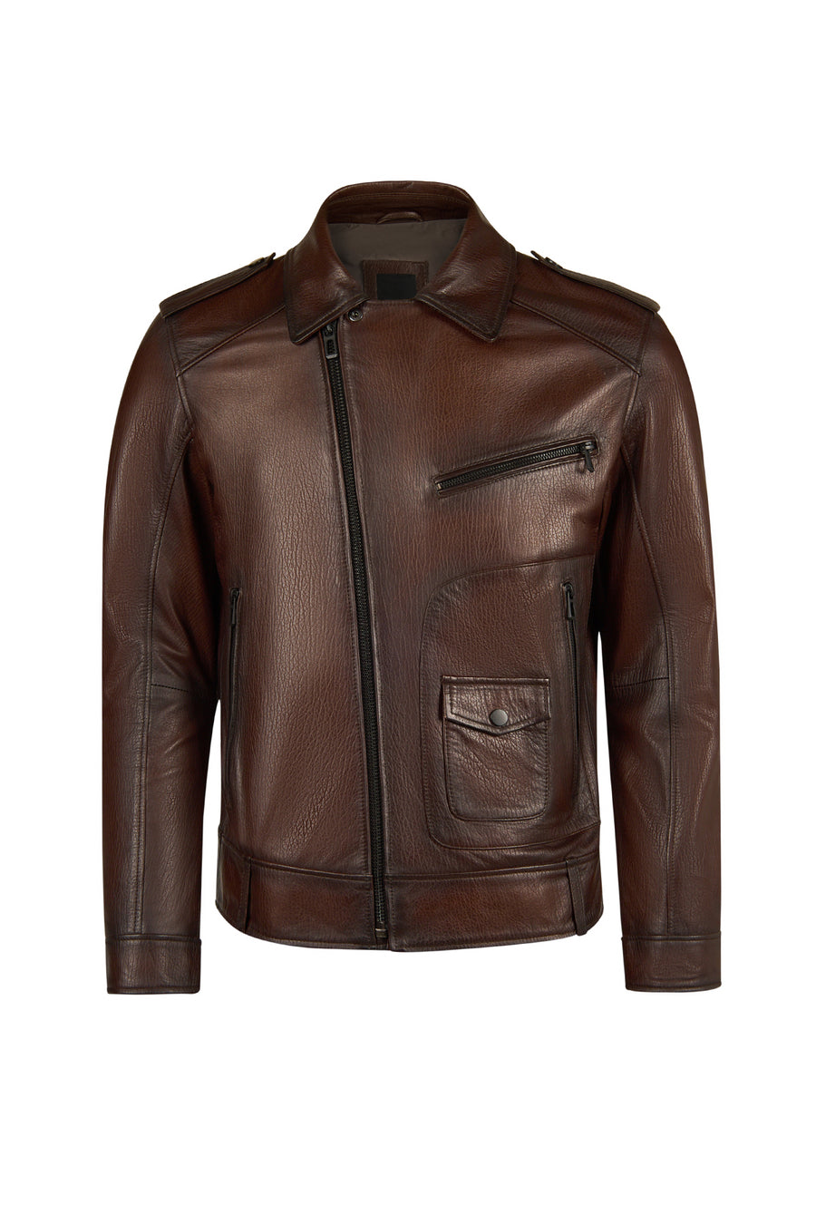 Carter Male Brown Double-breasted Collar Leather Jacket