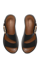 Woman Black Buckled Thick-Soled Leather Sandal | Derimod