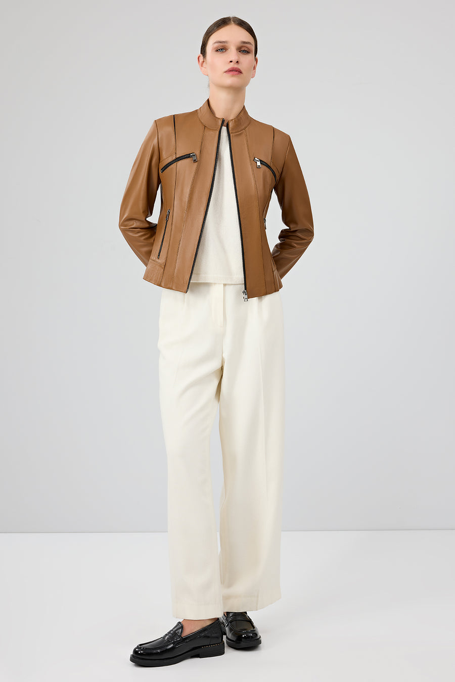 Linda Women's Camel Short Leather Jacket