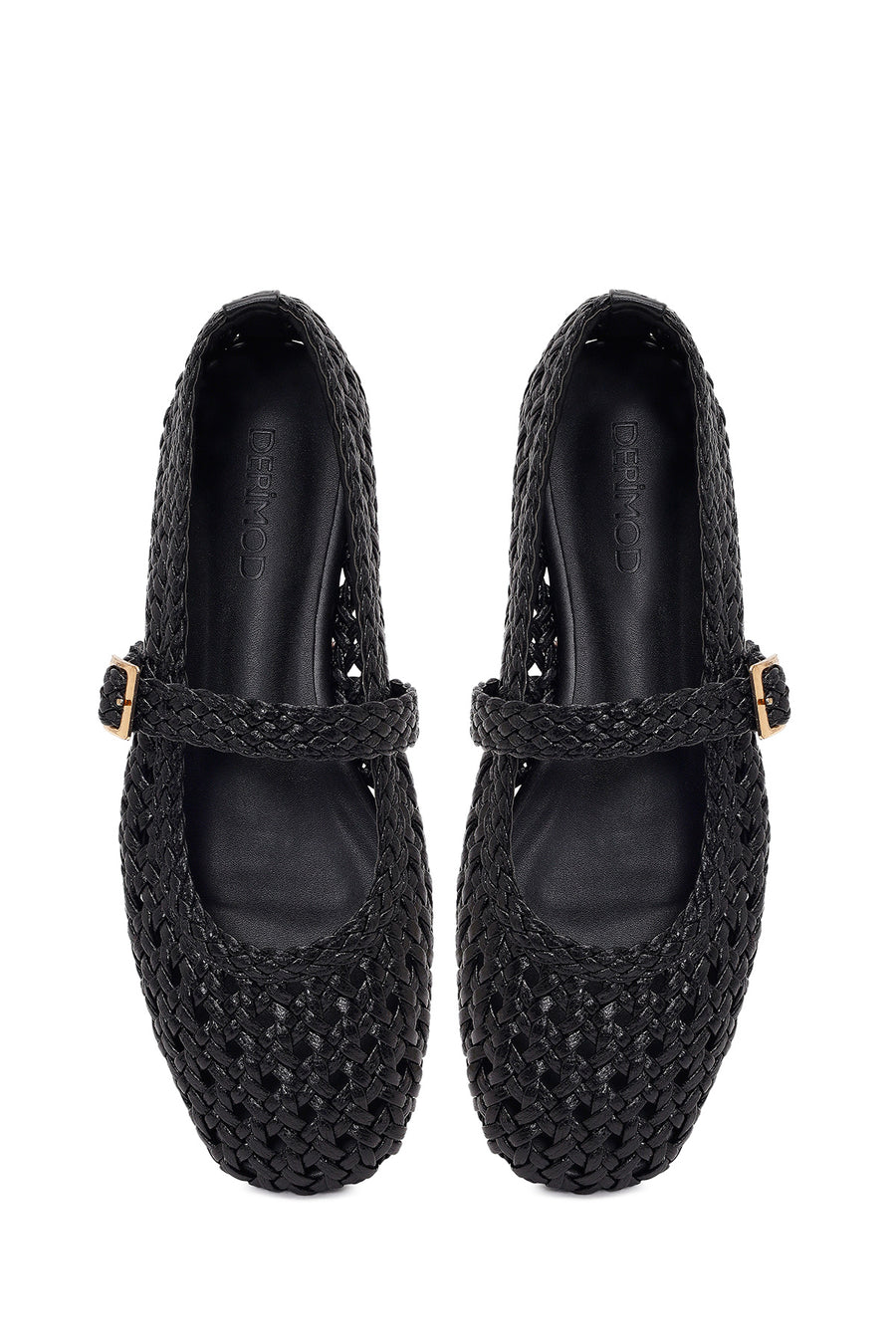 Woman Black Buckled Braided Ballerine flats