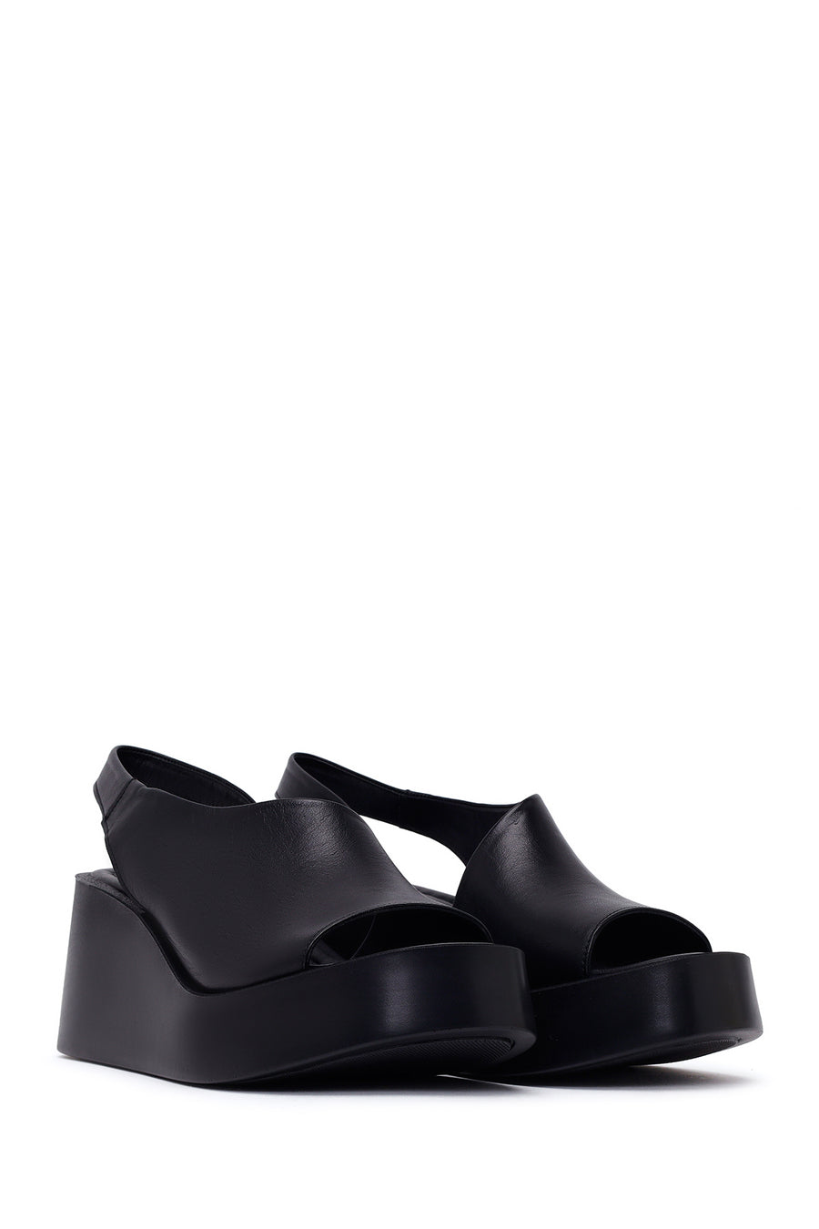 Woman Black Wedge Heel Leather Comfort Sandals