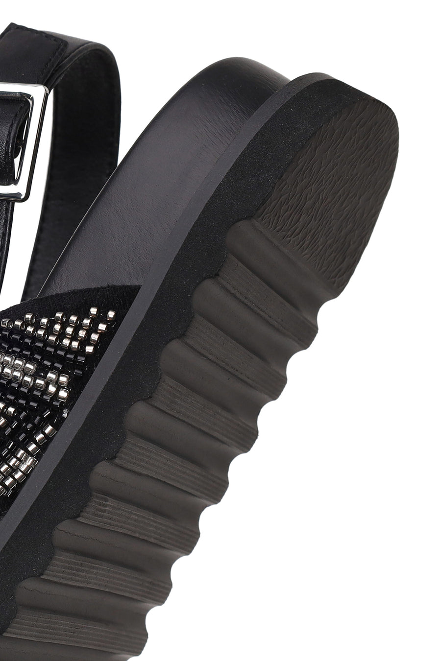 Woman Black Ankle-Buckle Embellished Sandals