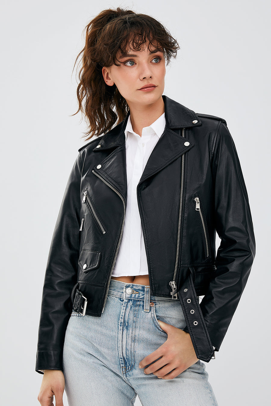 Newage Women's Black Slim-Fit Biker Leather Jacket