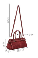 Women's Claret Red Long Strap Suede Leather Handbag | Derimod