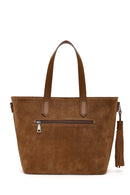Woman Tan Long-Strap Suede Shoulder Bag | Derimod
