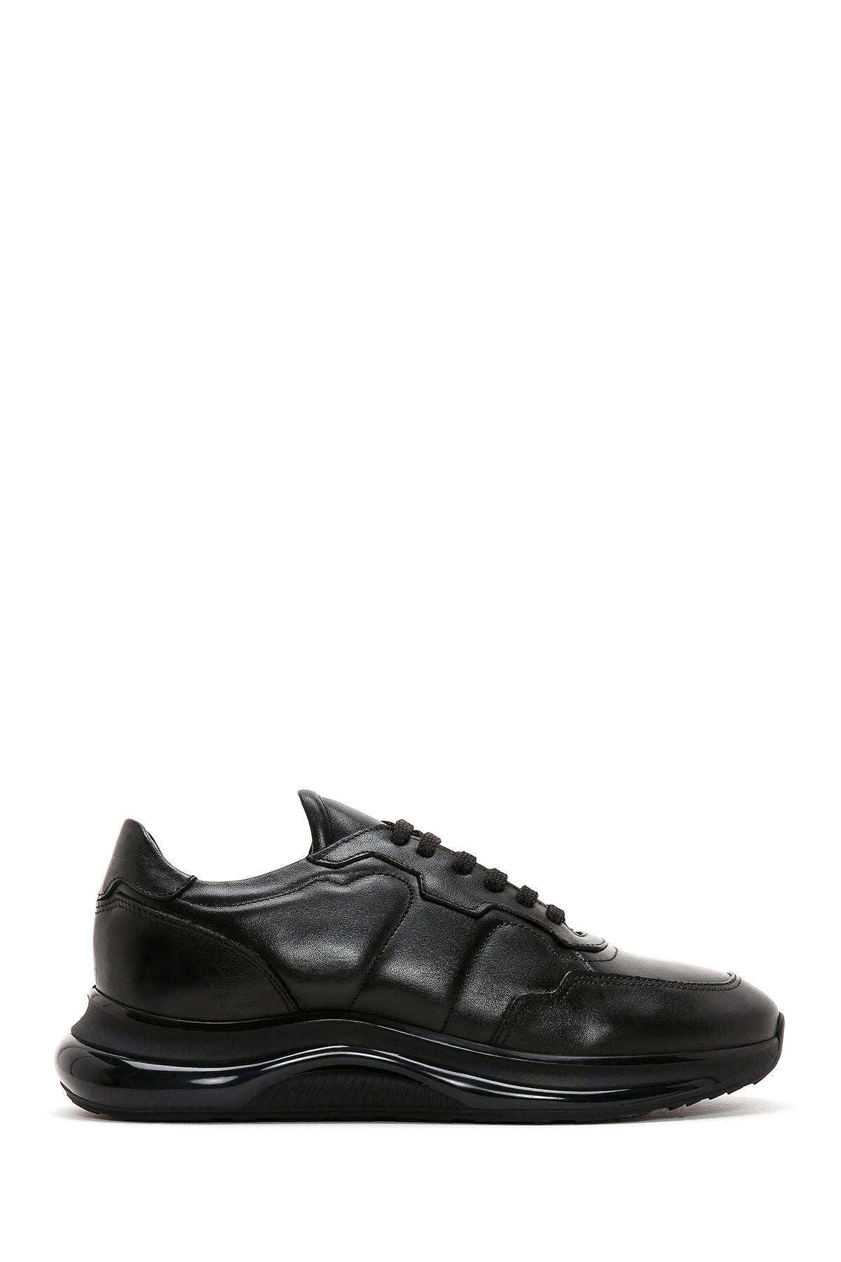 Erkek Siyah Bağcıklı Kalın Tabanlı Deri Casual Sneaker 24SFD620218 | Derimod