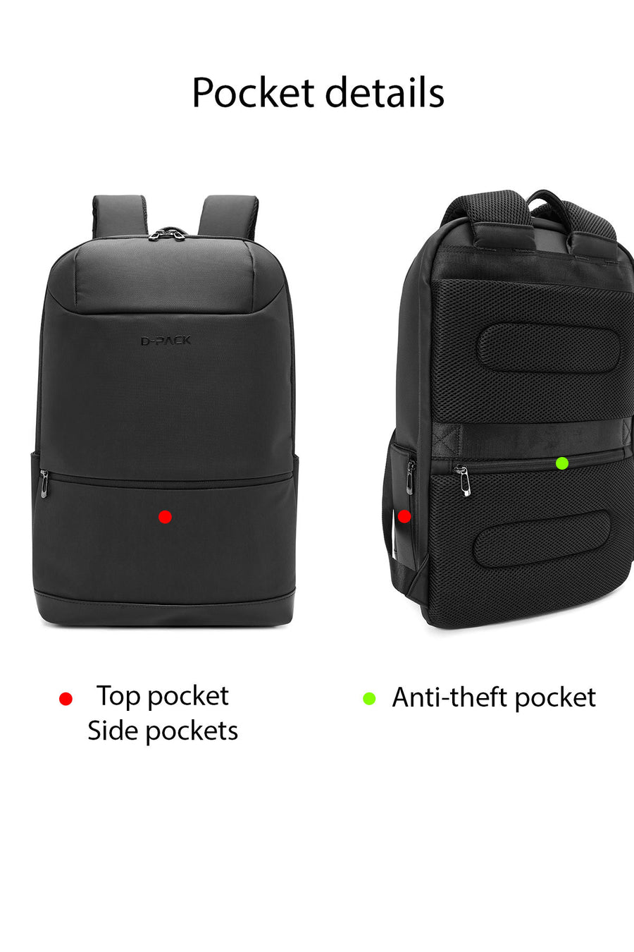 D-Pack Unisex Black Fabric Backpack
