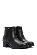 Women's Black Zippered Thick Heeled Leather Boots | Derimod